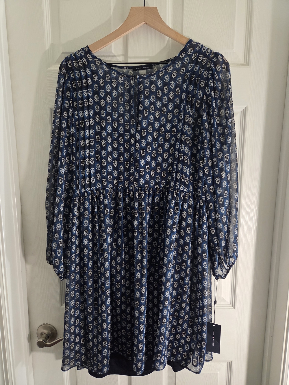 Tommy Hilfiger Navy Floral Long-Sleeve Tiered Dress